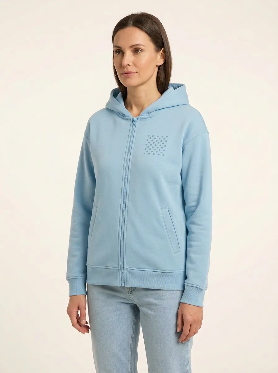 Women's Polka-Dot Full-Zip Welt-Pocket Drop-Shoulder Hoodie