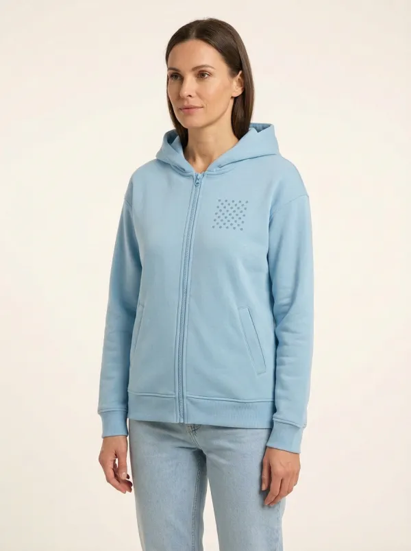 Women's Polka-Dot Full-Zip Welt-Pocket Drop-Shoulder Hoodie