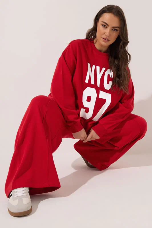 Red 'NYC 97' Slogan Sweatshirt detail 1