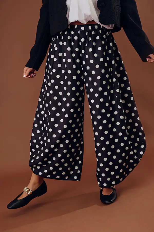 Mid Rise Relaxed Barrel Leg Polka Dot Drawstring Pants