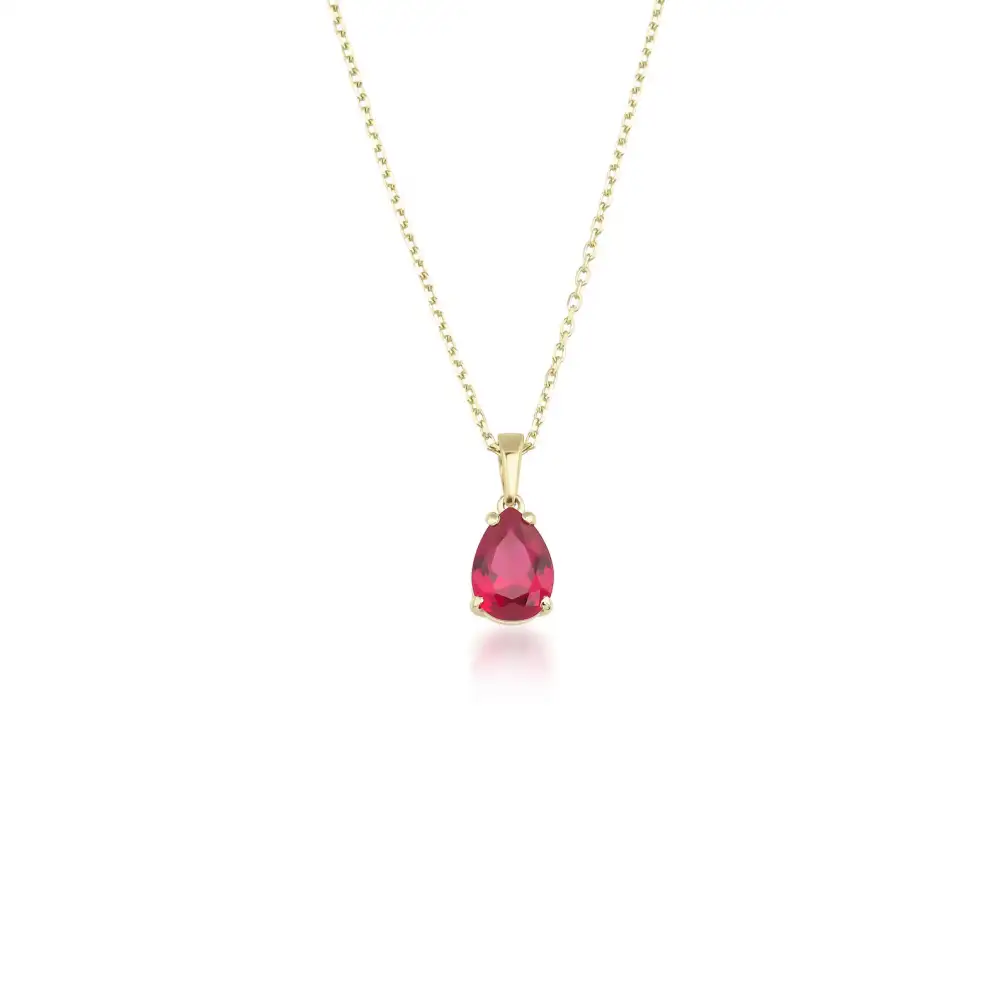 Pear Shape Solitaire Ruby Necklace