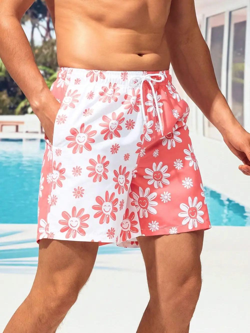 Men's Allover Flower Print Beach Shorts