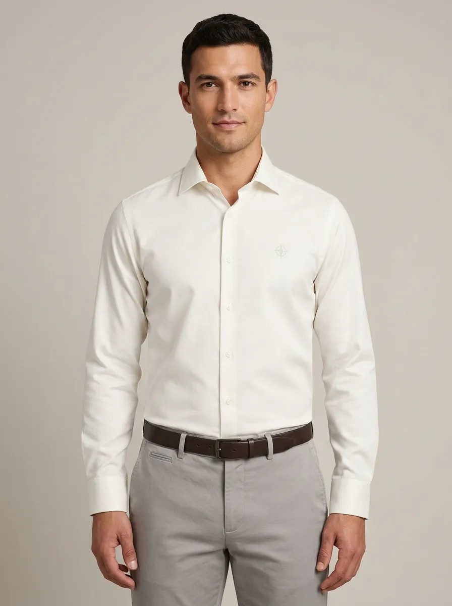 Men's Non-Iron Cotton Compass Embroidered Accent Dress Shirt