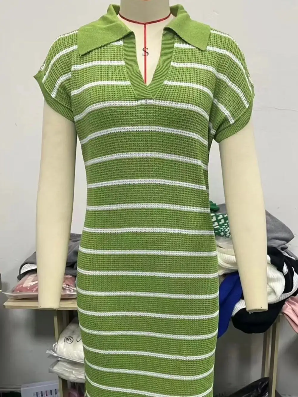 Striped Knit Slit Midi Dress