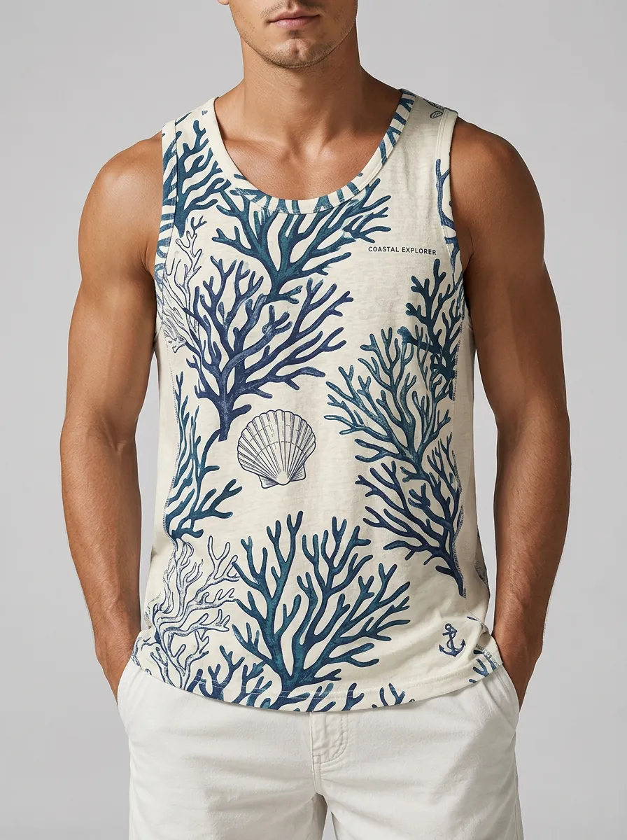 Men's Coastal Explorer Coral Shell Printed Tank Top
