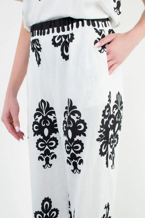 Patterned Wide Leg Pants