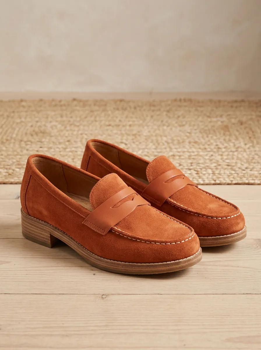 Women's Penny Minimalist Suede Wood Sole Loafers