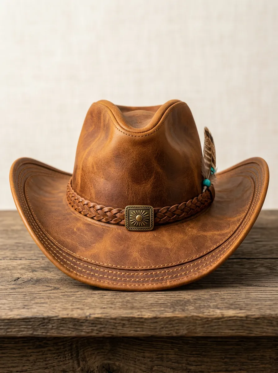 Unisex Braided Band Trim Leather Cowboy Hat