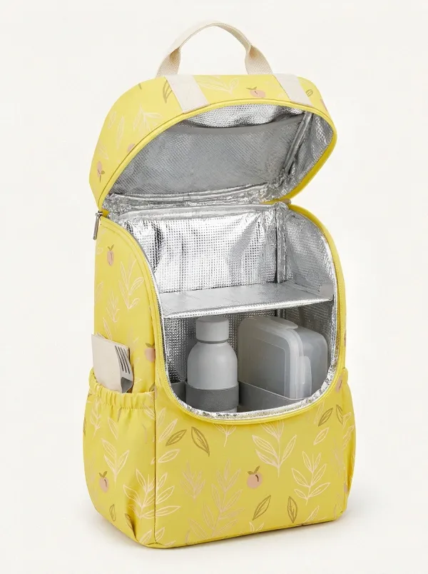 Botanical Peach Pattern Insulated Printed Lunch Backpack