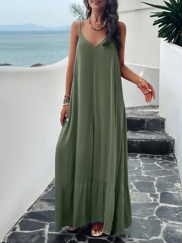 Joint Pleated Sleeveless Neck Maxi Dress