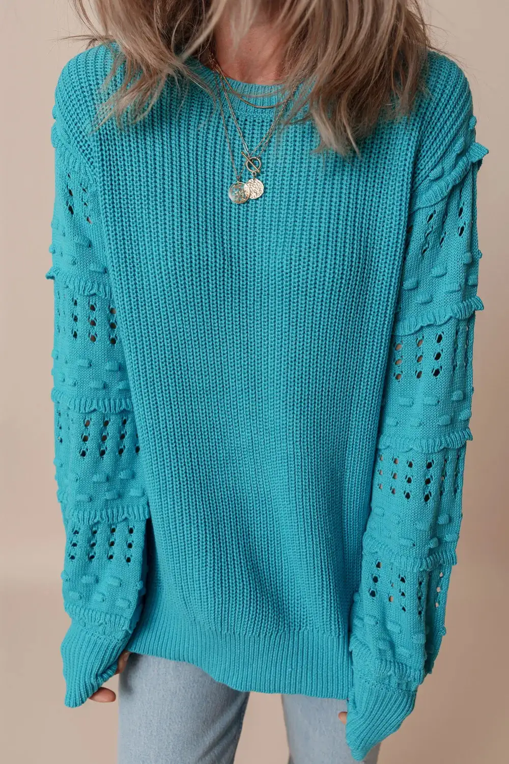 Modern Long Sleeve Round Neck Openwork Sweater