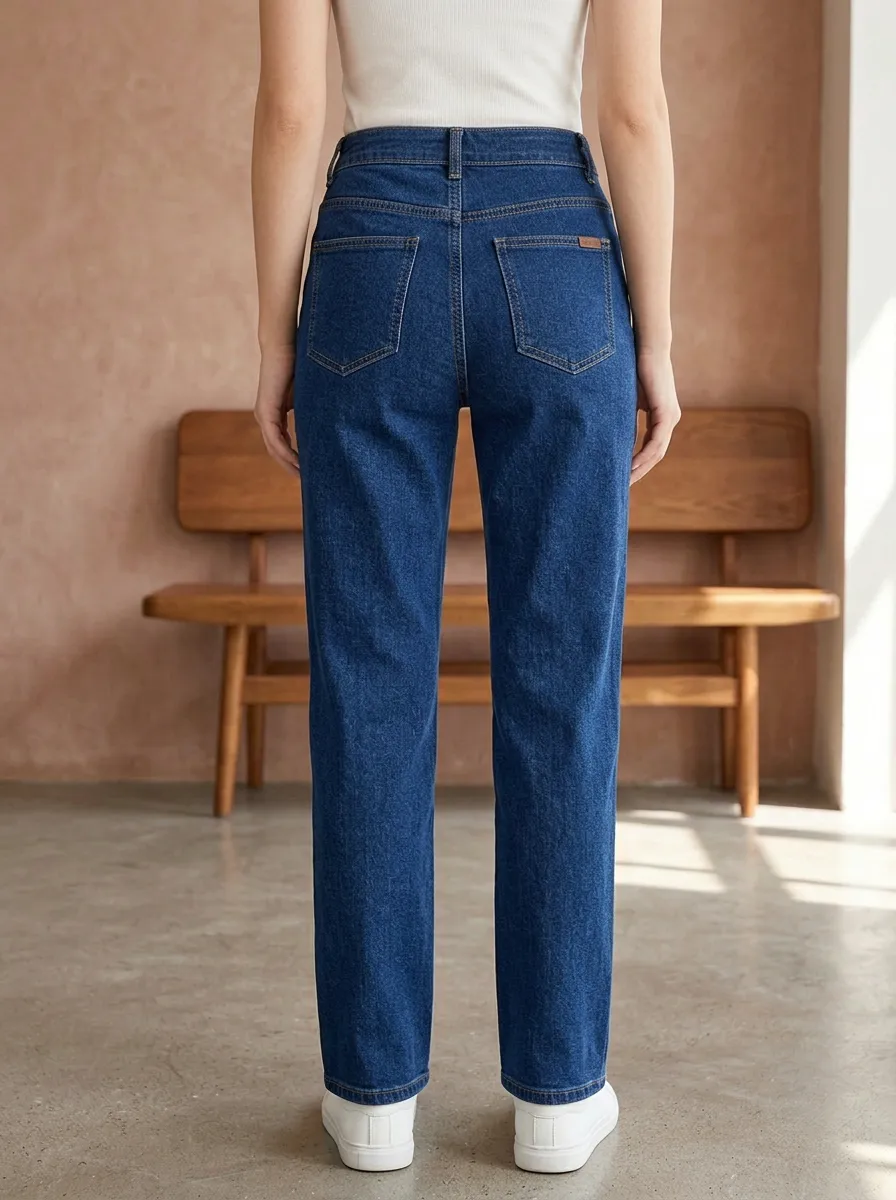 Women's High Waisted Button Fly Seamed Denim Jeans