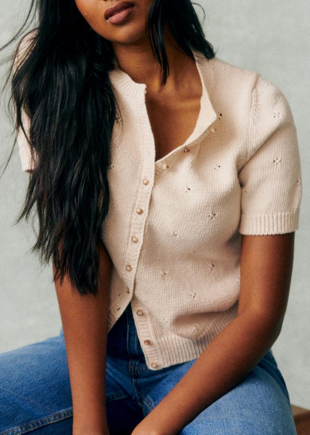 Designer Organic Cotton Short-Sleeved Cardigan