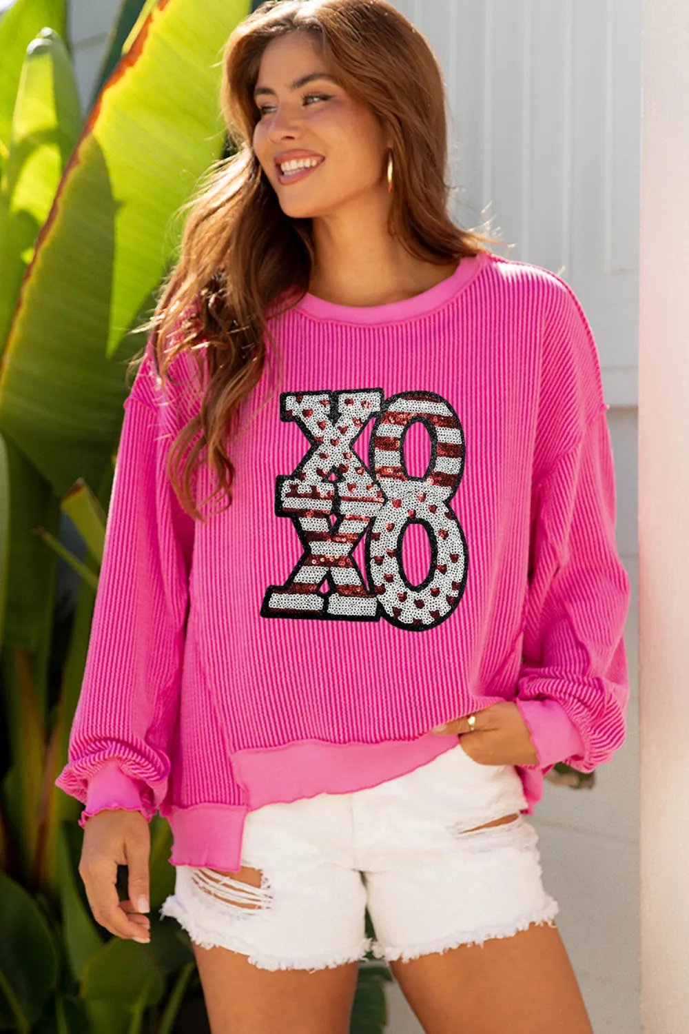 Strawberry Pink Twisted Ribbed Block Pullover