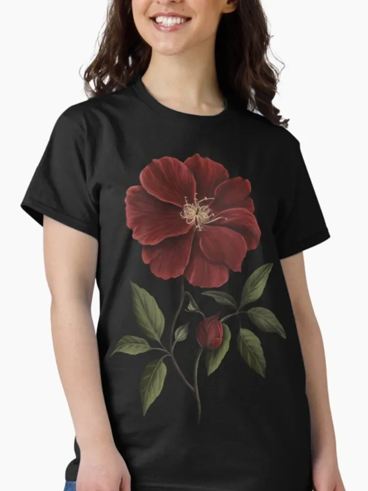 Women's Chic Floral Scene Print Crew Neck Short-Sleeve T-Shirt