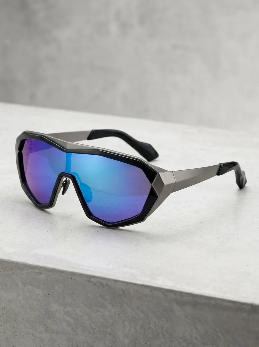 Unisex Futuristic Cyberpunk Blue Mirrored Shield Sunglasses
