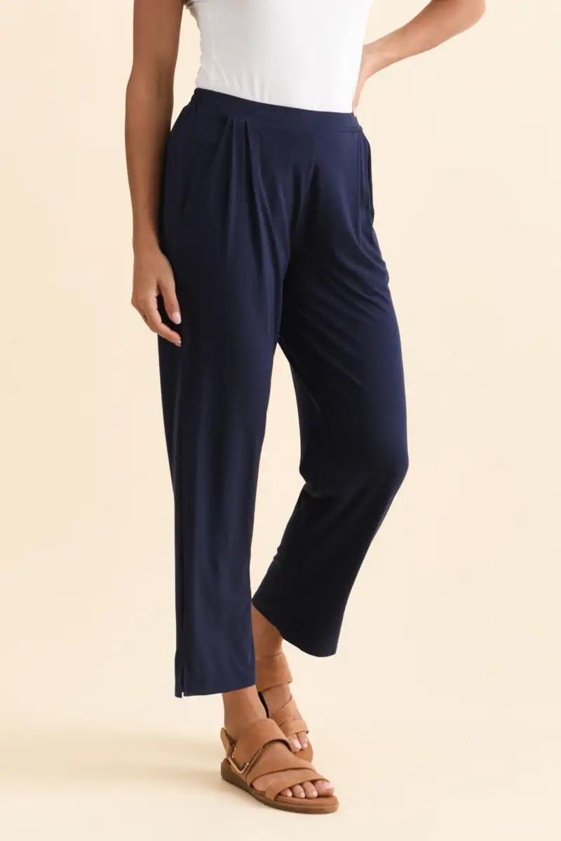 Rayon Pants With High Rise And Elastic Waist