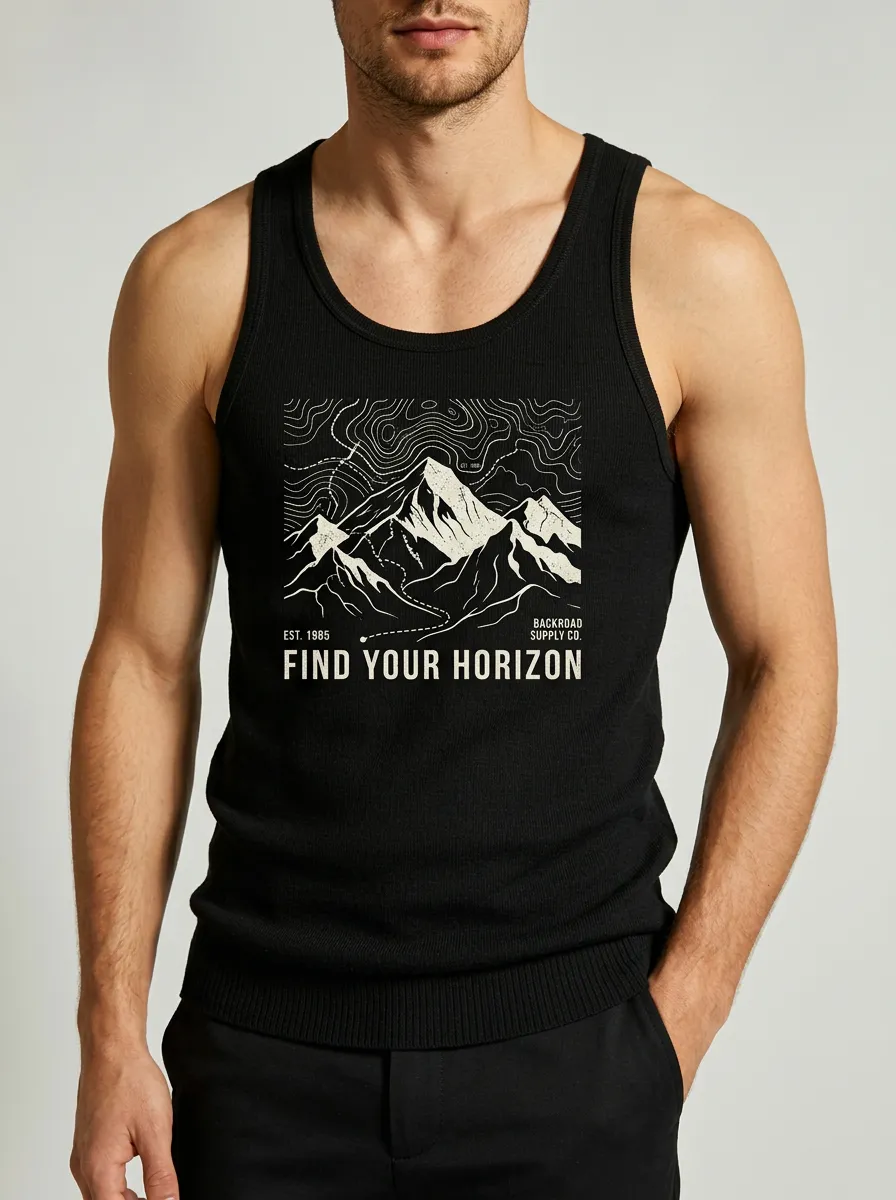 Men's Hiking Adventure Mountain Topographic Printed Tank Top