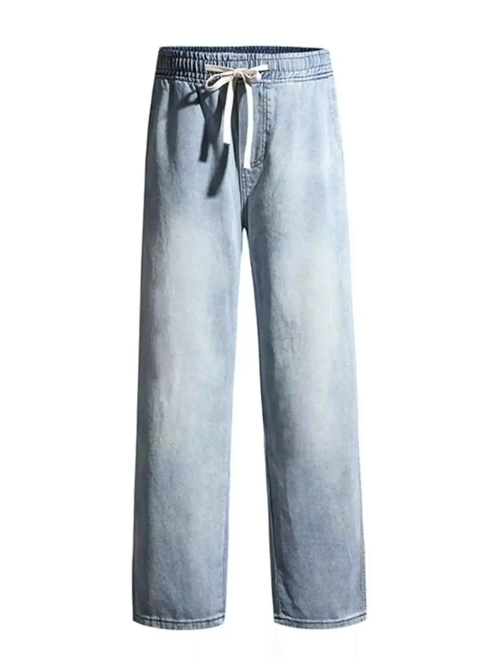 Washed Wide Leg Drawstring Jeans