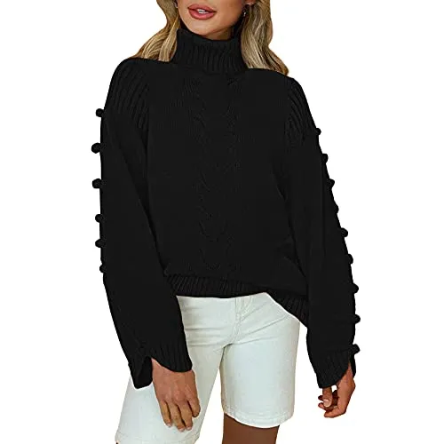 Women's Cable Knit Turtleneck Pullover Sweater