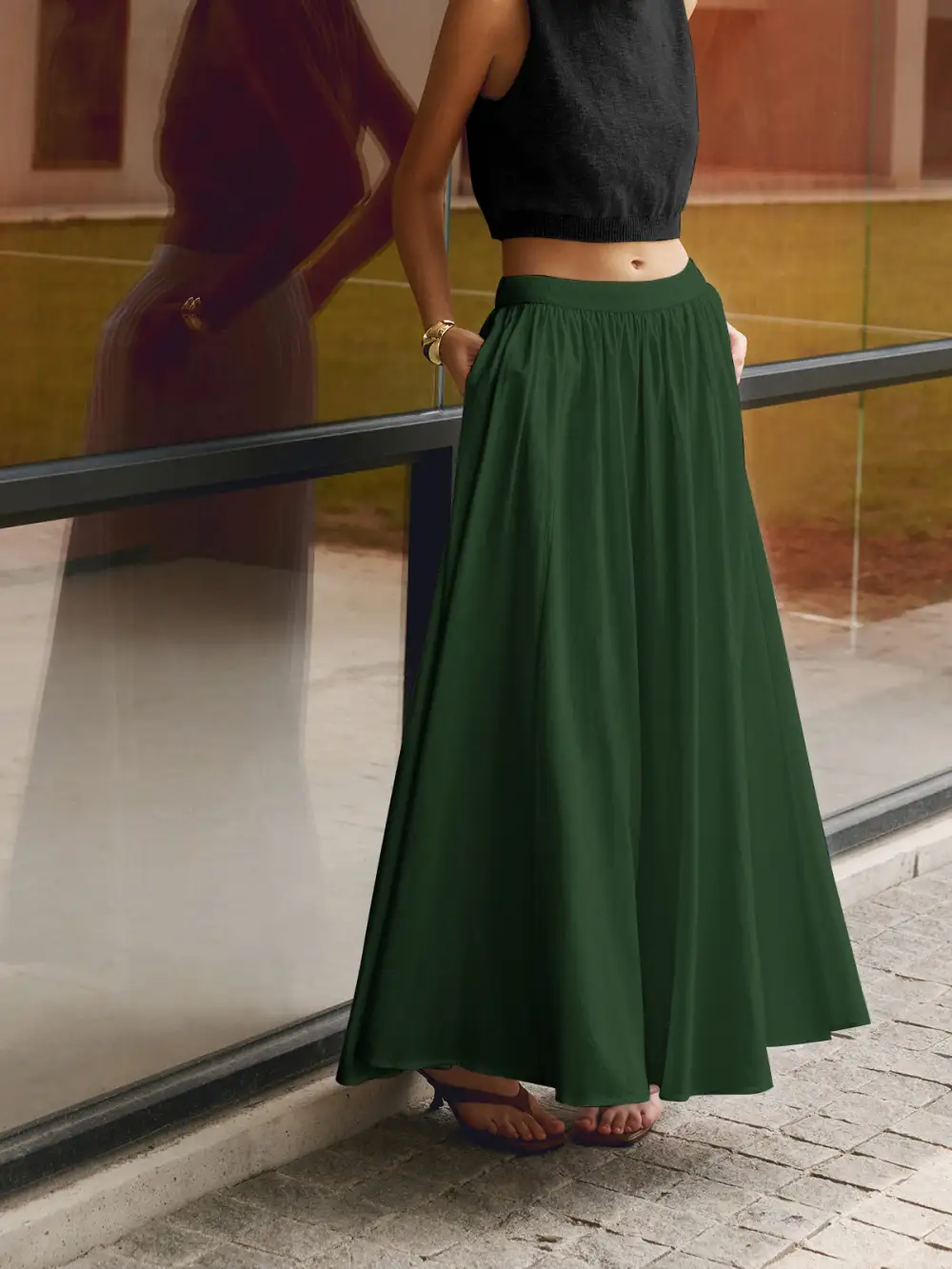  High Waist Pleated Maxi Skirt