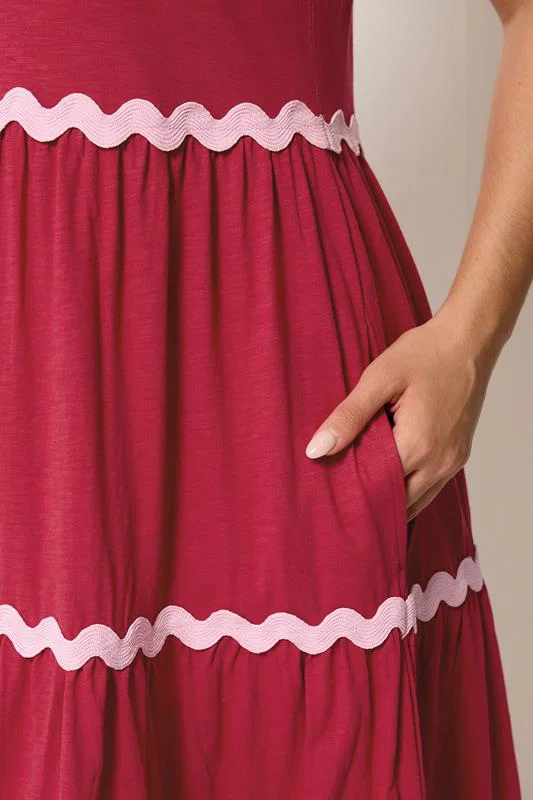 Red Swirl Trim Tiered Maxi Dress detail 3