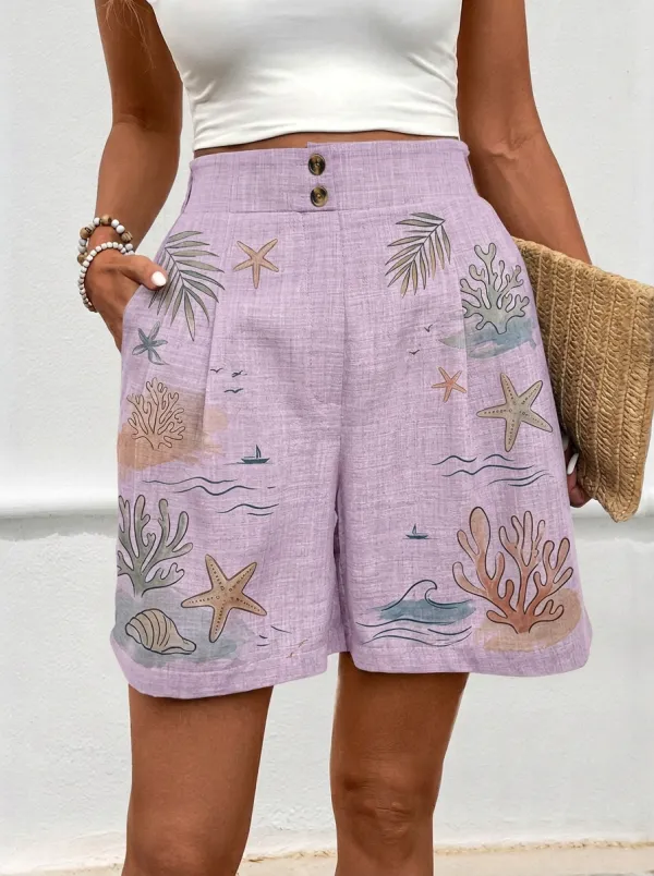 Women's Beach Vacation Starfish Coral Printed Shorts