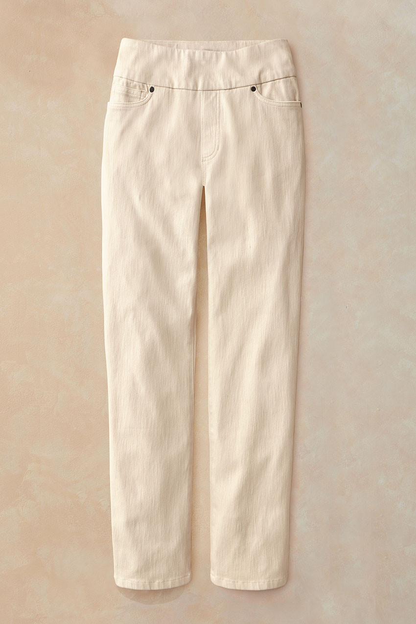 Knit Denim Mid Rise Slim-Leg Ankle Jeans