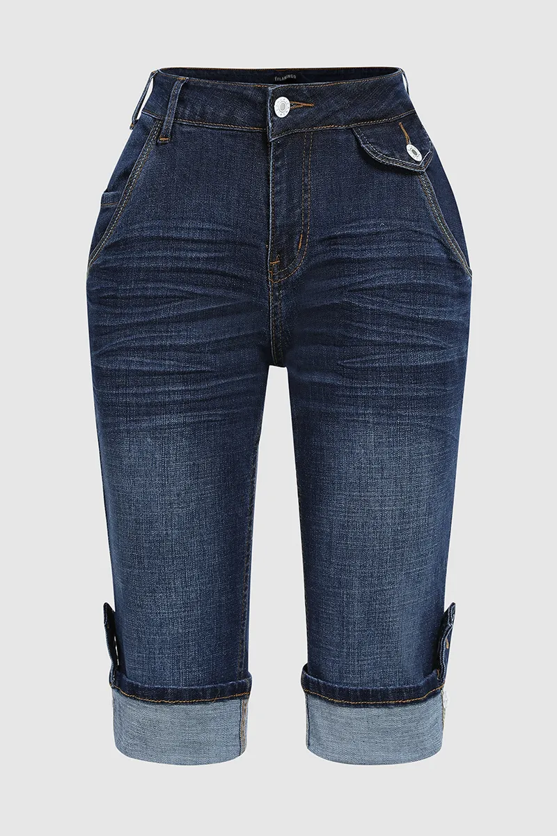 Vintage Rolled Hem Slant Pocket Capri Moto Jeans