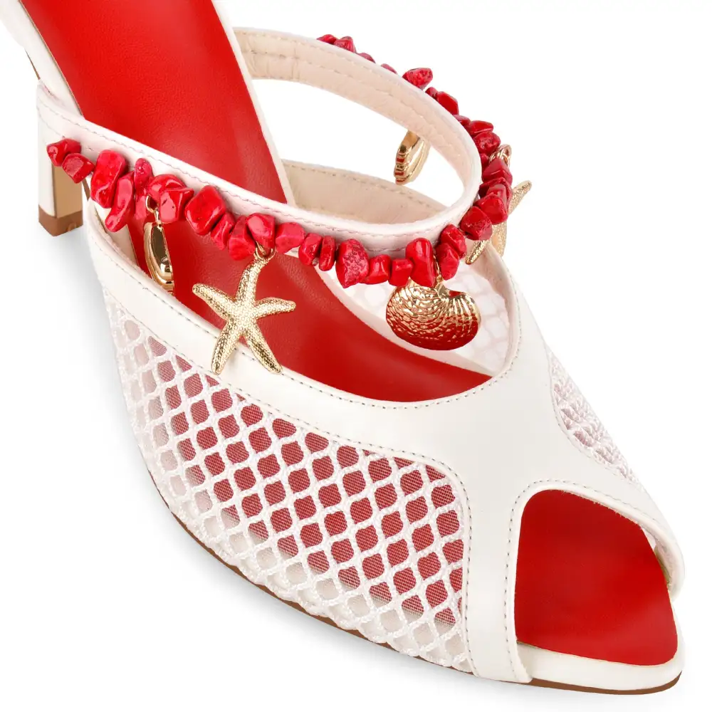 Peep Toe Mesh Ocean Pendant Mule Sandals