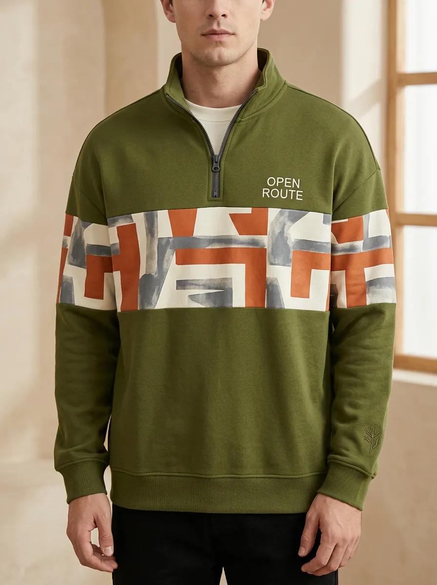 Streetwear Half-Zip Geometric Men's Half-Zip Sweatshirt