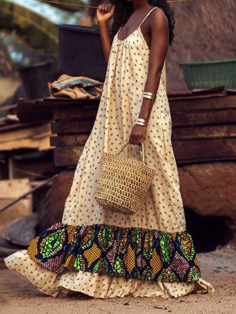 Bohemian Patchwork Print Off Maxi Dress