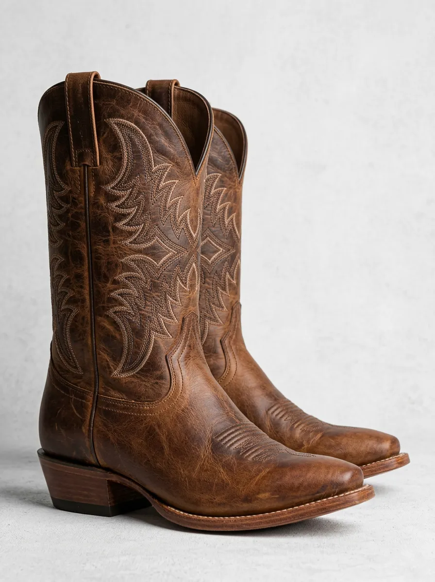 Traditional Embroidered Distressed Western-Style Western Boots
