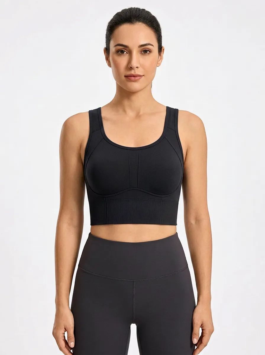 Women's Scoop-Neck Chest-Contour Ribbed Paneled Sports Bra