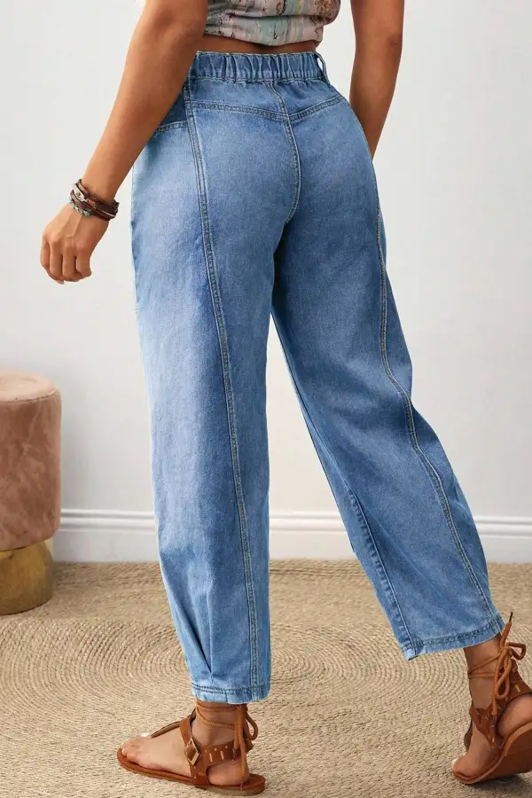 Women's Decorative Seam Patchwork Detail Solid Jeans