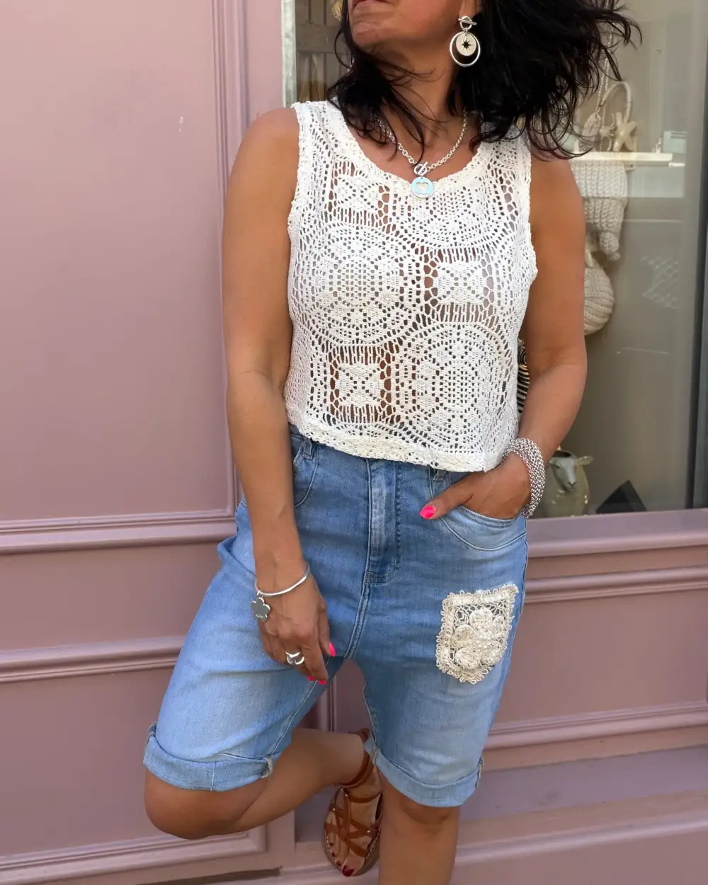 Polished Cotton Crochet Blouse
