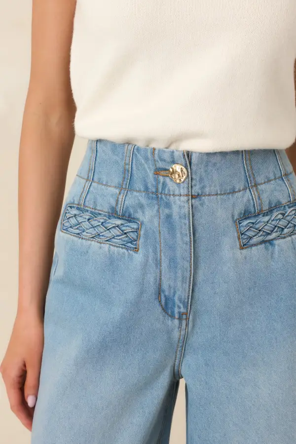Phoebe Light Wash Straight Leg Cotton Denim Jeans