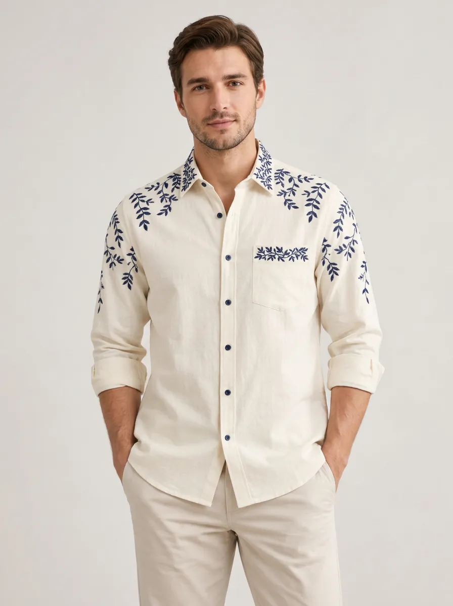 Men's Botanical Nature Embroidered Shirt