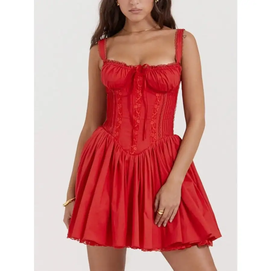 Lace Detail Lace Up Back Mini Dress