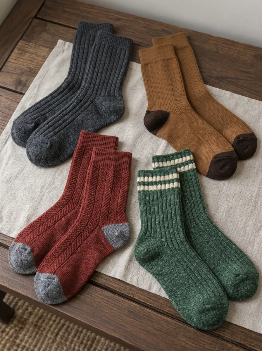 Men's Four Pack Crew Socks Set with Athletic Detail