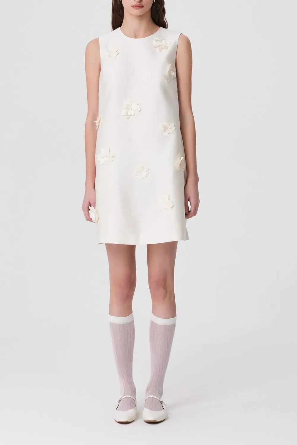 Embellished Floral Silk Wool Knit Mini Dress