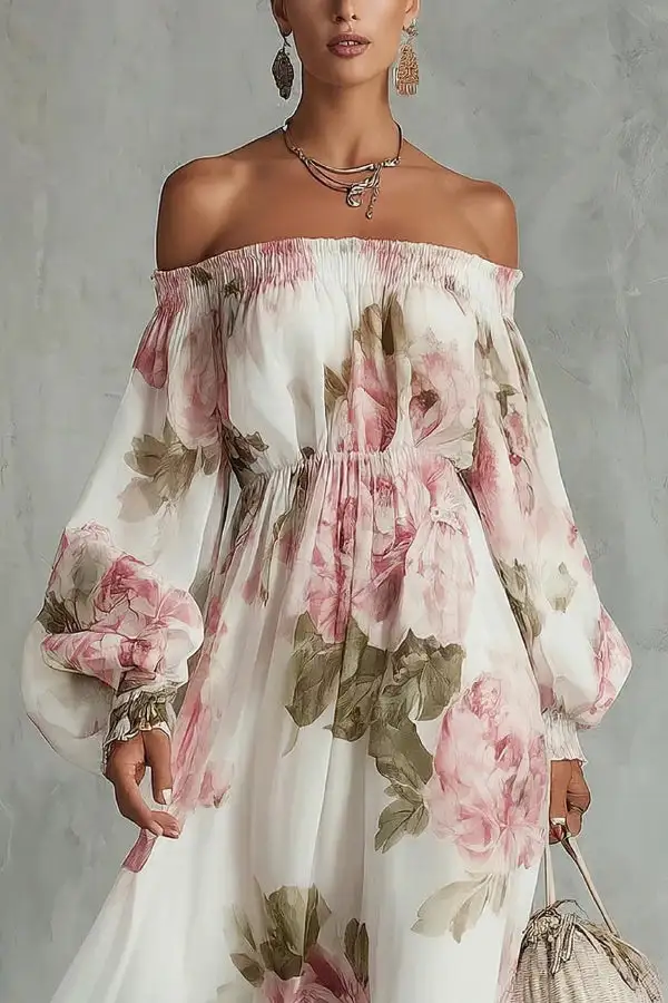 Airy Printed Coordinating Top And Flowing Maxi Skirt Set