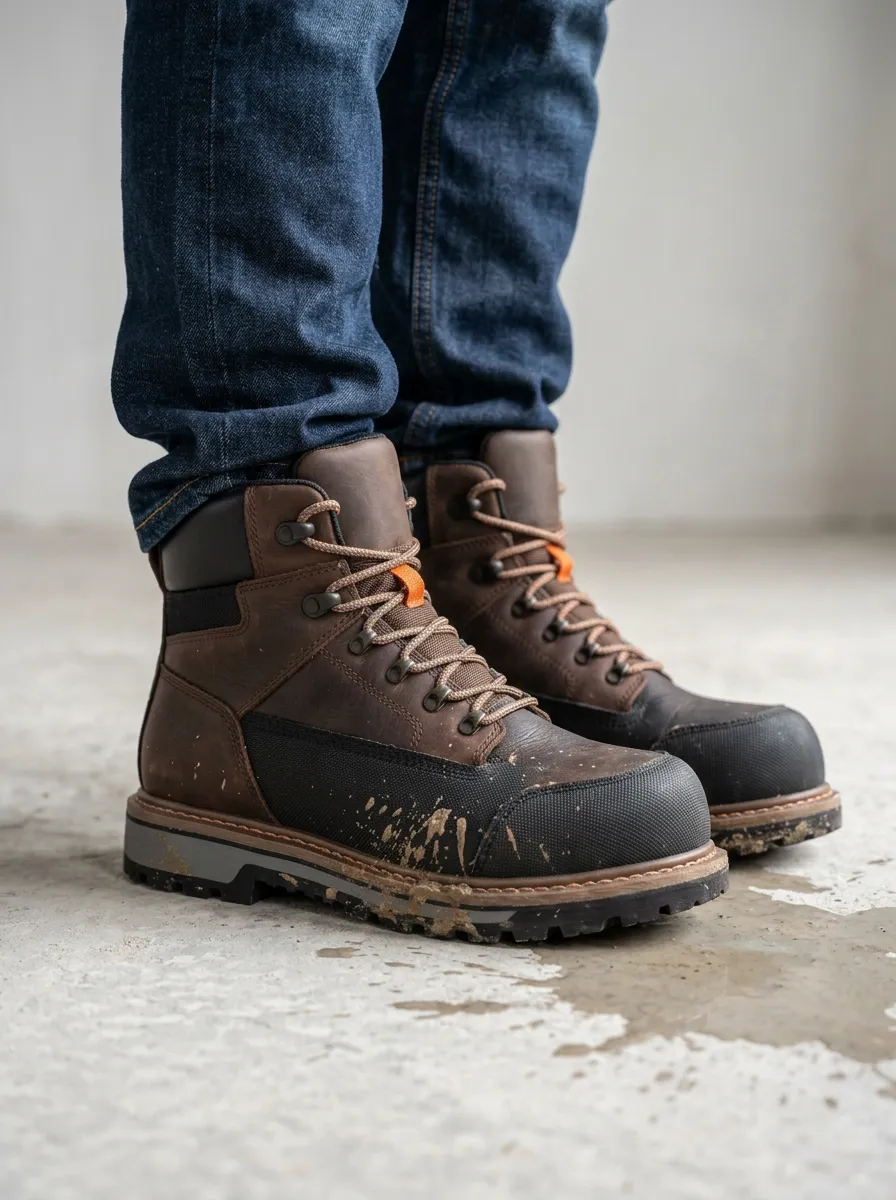 Men's Industrial Inspired Waterproof Construction Graphic Detail Work Boots
