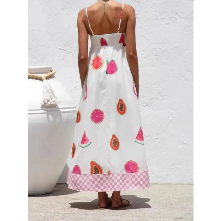 Printed Checkered Hem Cami Midi Dress