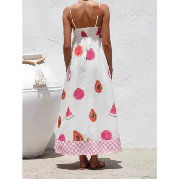 Printed Checkered Hem Cami Midi Dress