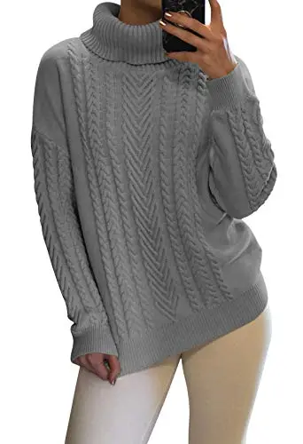 Women's Cable Knit Turtleneck Pullover Sweater