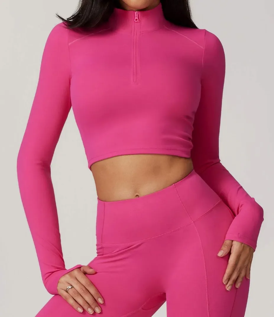 Slim Fit Half-Zip Stand Collar Top
