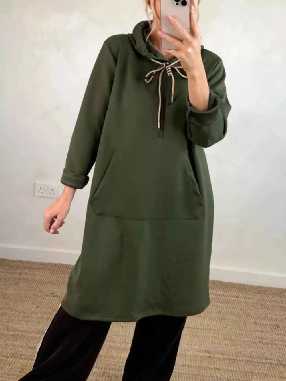 Plus Size Casual Drawstring Hooded Sweatshirt Dress