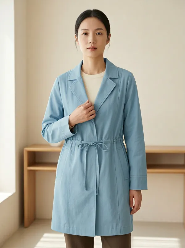 Refined Drawstring Waist Trench Coat