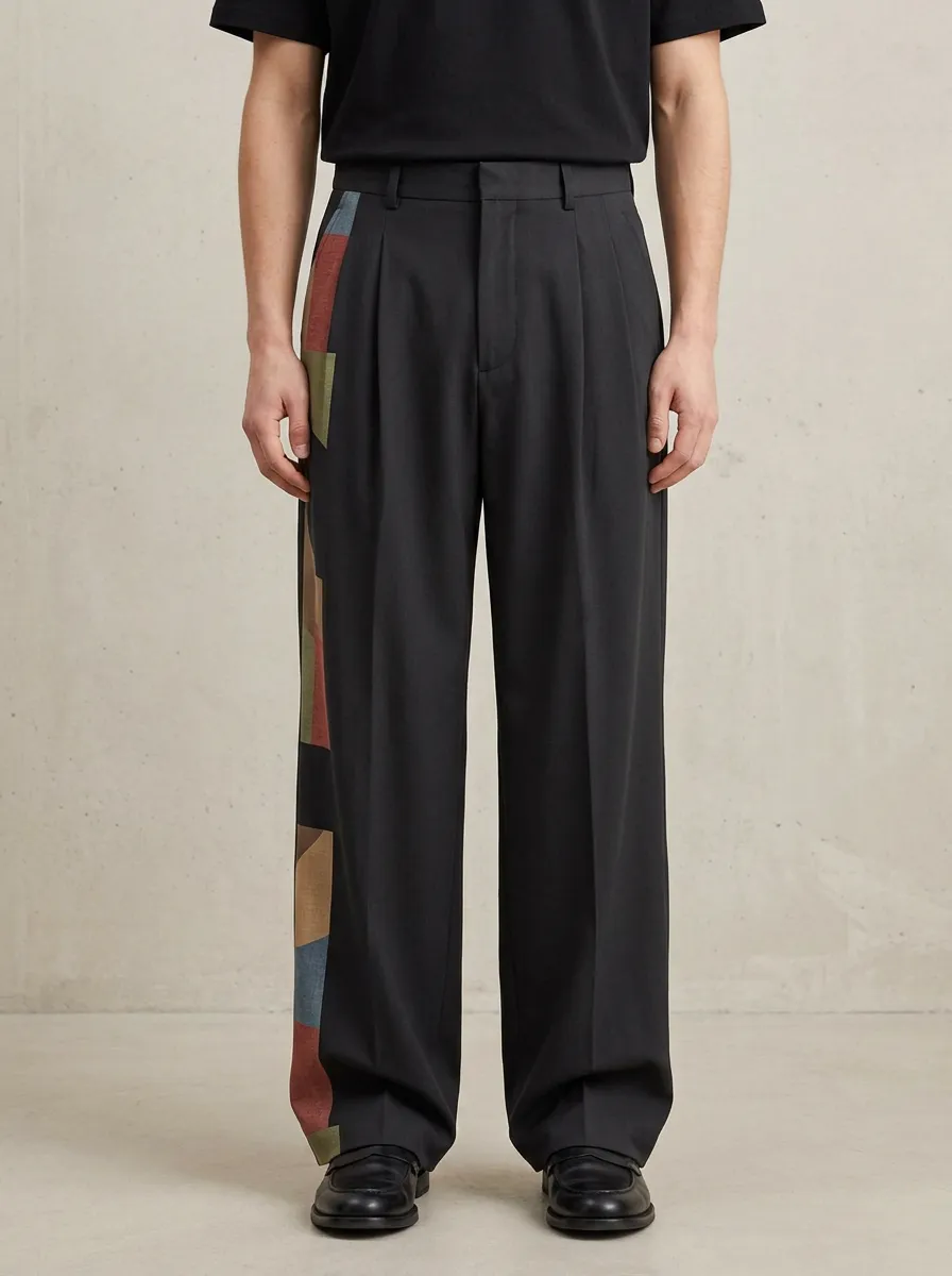 Men's Geometric Colorblock Side Printed Wide Leg Trousers Everyday Design